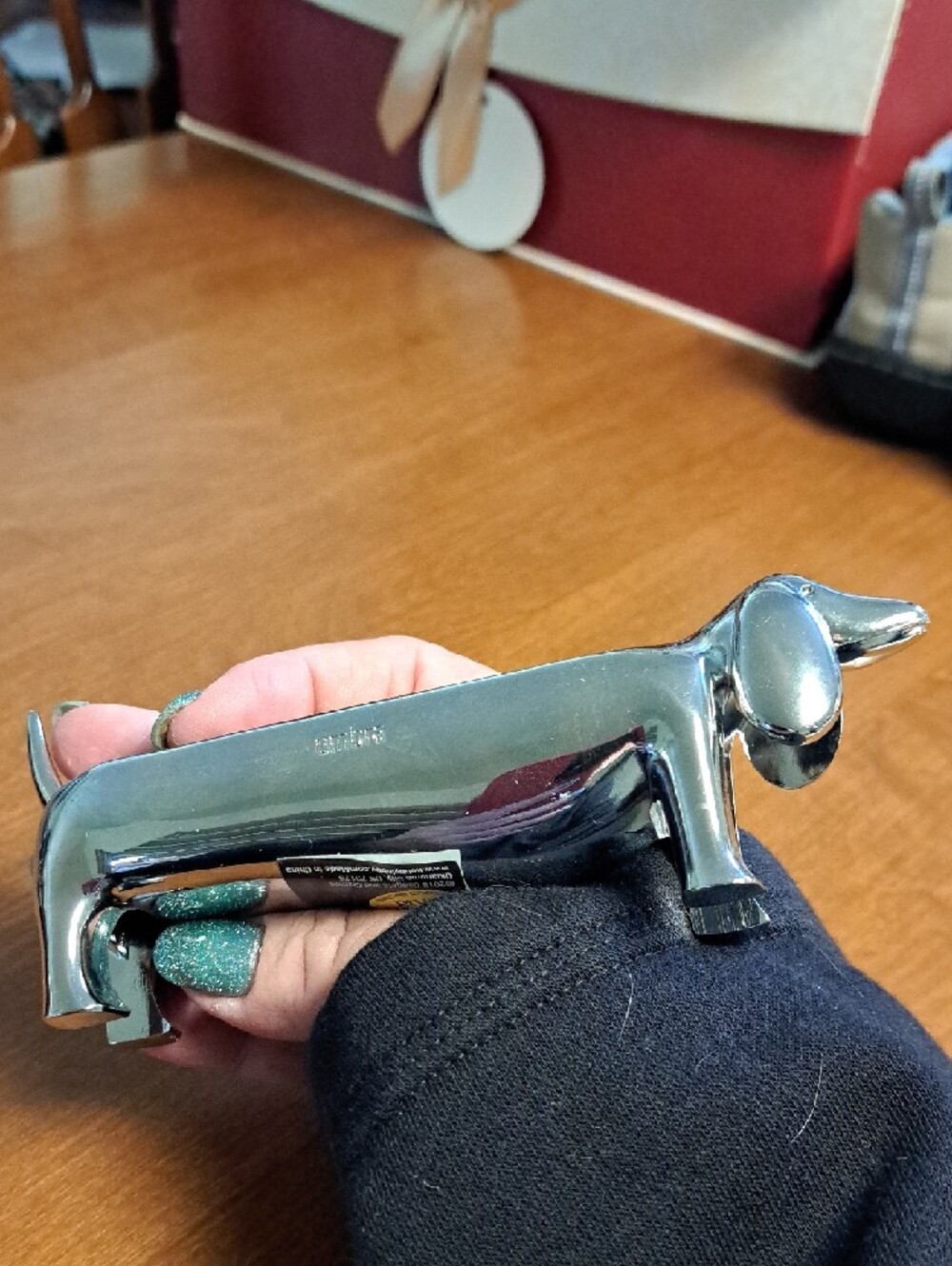 Dachshund Silver Tone Ring Holder with Black Velvet Slots - Picture 4 of 5